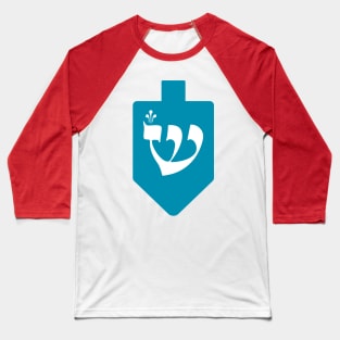 Turquoise Hanukkah Dreidel with the Letter Shin Baseball T-Shirt